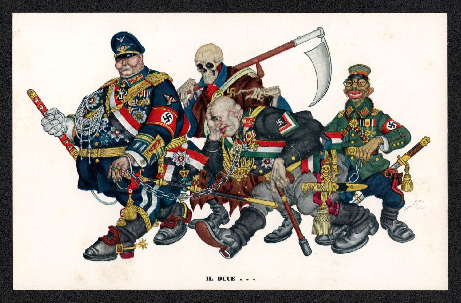 Il Duce WWII Anti Axis Propaganda Mussolini Tojo Caricatures
