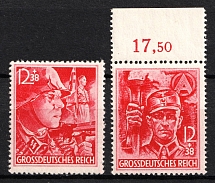 1945 Third Reich, Germany (Mi. 909 - 910, Full Set, Perforated, Margin, Plate Number, CV $30)