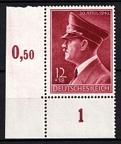 1942 12pf Third Reich, Germany (Mi. 813 x, Full Set, Corner Margin, Plate Numbers, CV $30, MNH)