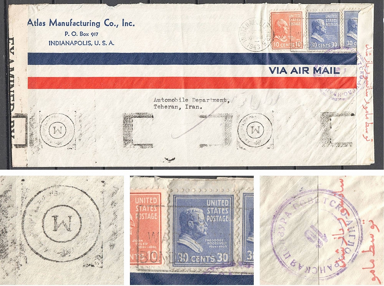 USA WWII 1943 Iran, International Air Letter, Censorship | oldbid