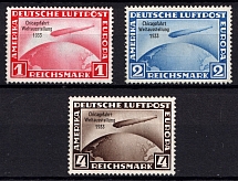 1933 Airmail, Zeppelins 'Chicagofahrt Weltausstellung', Third Reich, Germany (Mi. 496 - 498, Signed, Full Set, CV $1,560)
