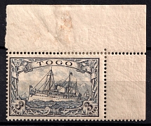 1900 3m Togo, German Colonies, Kaiser’s Yacht, Germany (Mi. 18, Corner Margins)