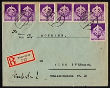 1942 Registered cover franked with multiple copies of Sc 528 which commemorates the War Effort Day of the Sturmabteilung