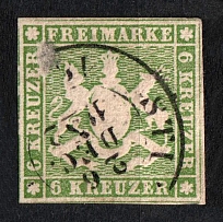 1860 6k Wurttemberg, German States, Germany (Mi. 13 a, Sc. 16, Canceled, CV $180)
