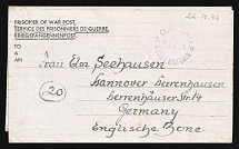 1946 Prisoner of War Post, DP Camp, Displaced Persons Camp, Allied Zone of Occupation, Germany, Closer Letter from Hannover to Bishops Stortford (Great Britain)
