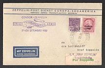 1932 (30 Sep) Brazil, Graf Zeppelin airship airmail cover from Recife - Friedrichshafen, Flight to South America 'Recife - Friedrichshafen' (Sieger 178, CV $50)