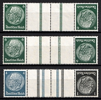 1939 Third Reich, Germany, Gutter Tete-beches, Zusammendrucke (Mi. KZ 22.3.1, KZ 22.4.2, KZ 30, CV $30)