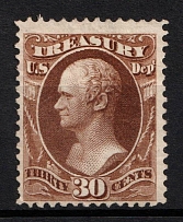 1873 30c Hamilton, Official Mail Stamp 'Treasury', United States, USA (Scott O81, Brown, CV $180)
