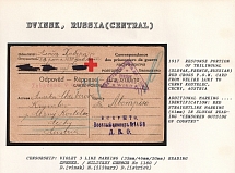 1917 Response Portion of Trilingual (Slovak, French, Russian) Red Cross P.O.W. Card from Velike Luky to Cerny Kostelec, Cechy, Austria. DVINSK Censorship: violet 3 line marking (32 mm/46 mm/20 mm) reading