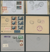 Soviet Union - Collections and Large Lots - THREE COVERS FRANKED BY COMPLETE SETS: 1944-51, Tehran Conference, UPU Anniversary (perf and imperf), Spasski Tower and Kyrgyz Republic placed over three registered covers, two …