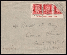 1942 1d Jersey, German Occupation, Germany, Strips on Cover and Covers Cuts (Sheet Inscription, Readable Postmarks, CV $300)