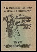 'For Nationality, Freedom and Social Justice! Vote National Socialist!', Third Reich Anti-Jewish Propaganda, Nazi Germany