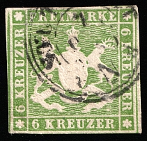 1857 6k Wurttemberg, German States, Germany (Mi 8a, Canceled, CV $100)