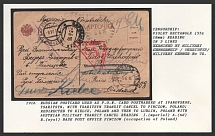 1916 Russian Postcard used as P.O.W. Card postmarked at Ivanovskoe, Tsaritsyn, with Tsaritsyn Transit Cancel to Pinczow, Poland; Redirected to Kielce, Poland and then to Lublin, Poland with Austrian Military Transit Cancel reading.
