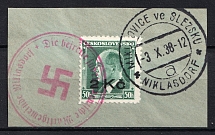 1938 2k on 50h Occupation of Niklasdorf Sudetenland, Germany (Mi. 22, CV $300, NIKLASDORF Postmark)