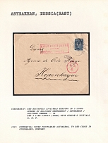 1915 Commercial Cover postmarked Astrakhan, to Red Cross in Copenhagen, Denmark.  ASTRAKHAN Censorship: red rectangle (54 x 18 mm) reading in 3 lines