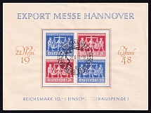 1948 Export Fair Hanover, Allied Zone of Occupation, Germany, Souvenir Sheet, First Day of Issue (V Zd 1, Special Cancellation, CV $200)