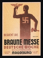 1934 'Visits the Becker Braune Messe Deutsche Woche', Propaganda Label Stamp, Third Reich Nazi Germany