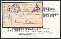 1917 Bilingual (Russian, French) P.O.W. Postcard postmarked at Tsaritsyn, to Jicin, Bohemia, Austria. Censorship: violet rectangle (53 x 19 mm) reading in 3 lines, Violet straightline censors initials N.V.B.