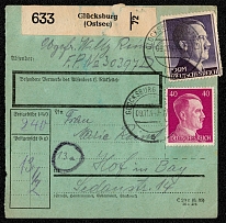 1944 Local district postal receipt franked with Scott 520 and 525 recording a package sent from Glucksburg