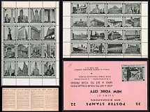 1940 New York Architecture, United States, Stock of Cinderellas, Non-Postal Stamps, Labels, Advertising, Charity, Propaganda, Full Sheets, Cover