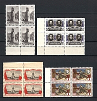 1955 Anniversary of the USSR-Polish Tready of Friendship MARGINAL Blocks of Four (Full Set, MNH)