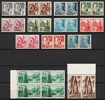 1948 Baden, French Zone of Occupation, Germany, Pairs and Block of Four (Mi. 1 - 13, Full Set, MNH-MVLH)