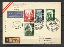 1948 Austria TWO registered airmail FDC cover to Morocco with special postmarks and full set CV 200