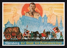 1934 (2-3 May) 'Nuremberg the City the Nazi Party Congress Days', Swastika, German Propaganda Postcard to Sao Paulo (Brazil)