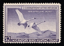 1950 $2 Duck Hunt Permit Stamp, United States (Sc. RW-17, CV $90, MNH)