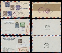 Worldwide Air Post Stamps and Postal History - Venezuela - Pioneer Flights - 1947-48, three registered covers from Caracas delivered with different flights to NYC or Buenos Aires (2), franked by various air post stamps with …