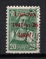 1941 20k Zarasai, Occupation of Lithuania, Germany (Mi. 4 I b, Red Overprint, Type I, Signed, Canceled, CV $80)