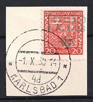 1938 20h Occupation of Karlsbad Sudetenland, Germany (Mi. 3 A, Signed, KARLSBAD Postmark, CV $20)