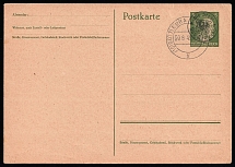 1945 BAD GOTTLEUBA Local Issue 5pf Postal Stationery Postcard, Germany, Overprint on Hitler's head (Canceled)