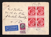 1940 Third Reich, Germany, Airmail Cover, Pforzheim - Glendale (Mi. 744 Block of Four, CV $120)