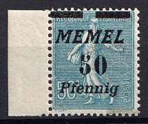 1922 50pf on 50c Memel, Germany (Mi. 61 a, Certificate, Margin, CV $80)