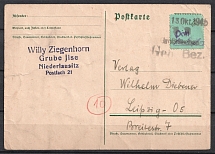 1945 Grosraschen, Local Post, Germany, Postcard, Grosraschen - Leipzig