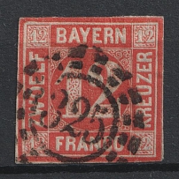 1858 12kr Bavaria, German States, Germany (Mi. 6, Used, CV $230)