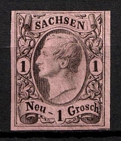 1855-63 1n Saxony, German States, Germany (Mi. 9 I, Sc. 10, CV $70)