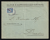 1910 Offices in Levant, Russia, Cover from Smyrne to Dresden franked with 1pi (Kr. 80, CV $140)