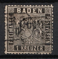 1860 1kr Baden, German States, Germany (Mi. 9, Used, CV $40)