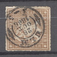 1865-67 Wurttemberg Germany 9 Kr (CV $195, Canceled)