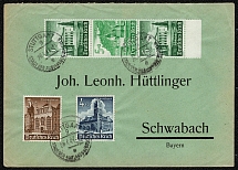 1941 Commercial cover posted 26 April in Stuttgart used se-tenant pairs of the 1940 Winter Aid - Buildings issue