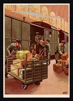 1939 (9 Jun) German State Railroad, Unloading of Express Cargo, Third Reich, Germany, Postcard (Special Cancellation)