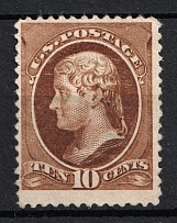 1882 10c Jefferson, Regular Issue, United States, USA (Scott 209, Yellow Brown, CV $65)