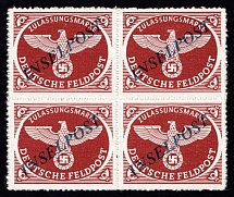 1944 Reich Military Mail Fieldpost Feldpost `INSELPOST`, Germany, Block of Four (Mi. 10 B c, CV $1,170, MNH)