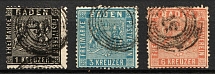 1860-61 Baden, Germany (Mi. 9 - 11, Canceled, CV $210)
