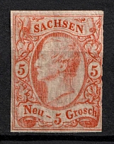 1856-63 5n Saxony, German States, Germany (Mi. 12, Sc. 13, CV $140)