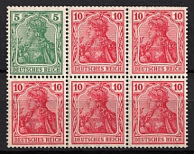 1917-18 German Empire, Germany, Se-tenants, Zusammendrucke, Block (Mi. 18, CV $780)