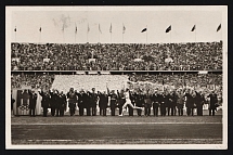 1936 'Olympic Games Berlin 1936 the Torch Relay Runner Arrives at the Stadium.', Propaganda Postcard, Third Reich Nazi Germany